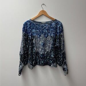 Elegant Blue Silk Patterned Women's Top